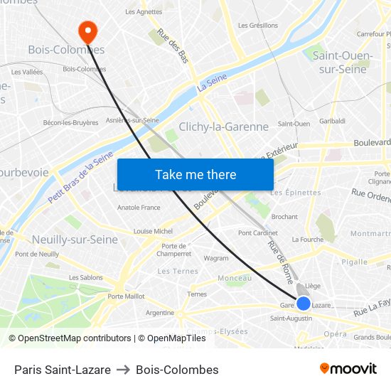 Paris Saint-Lazare to Bois-Colombes map