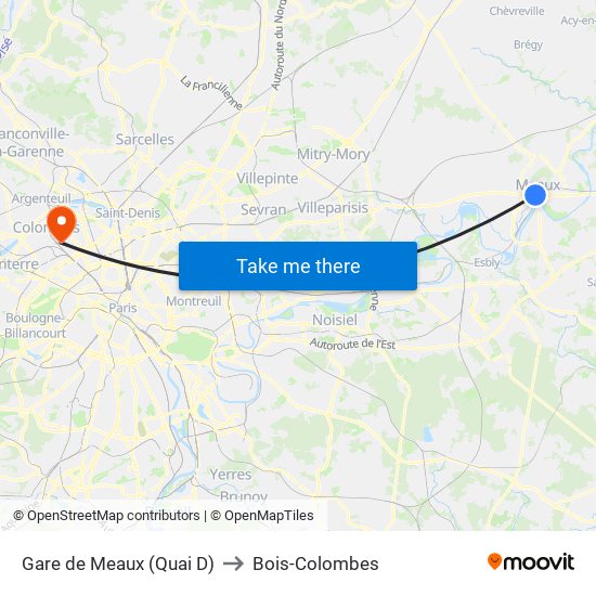 Gare de Meaux (Quai D) to Bois-Colombes map