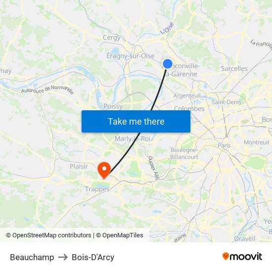 Beauchamp to Bois-D'Arcy map