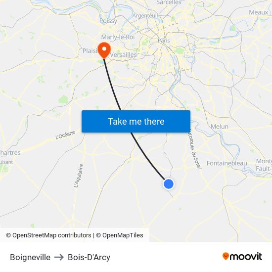 Boigneville to Bois-D'Arcy map