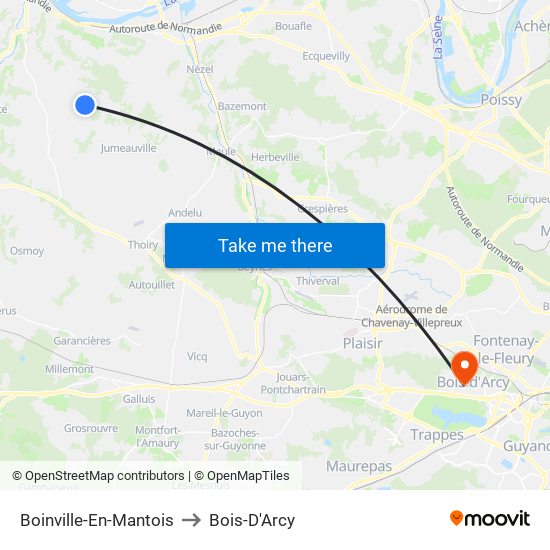 Boinville-En-Mantois to Bois-D'Arcy map