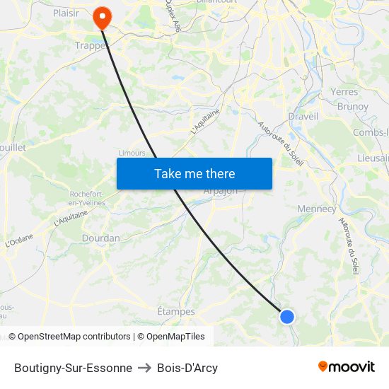 Boutigny-Sur-Essonne to Bois-D'Arcy map