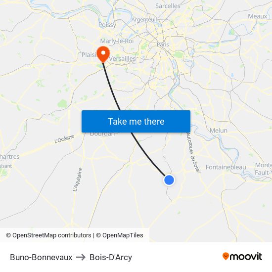Buno-Bonnevaux to Bois-D'Arcy map
