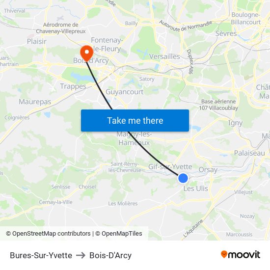 Bures-Sur-Yvette to Bois-D'Arcy map
