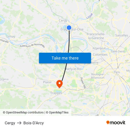 Cergy to Bois-D'Arcy map