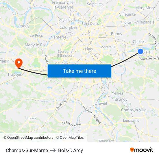 Champs-Sur-Marne to Bois-D'Arcy map