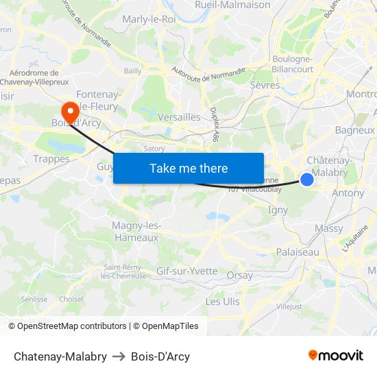 Chatenay-Malabry to Bois-D'Arcy map