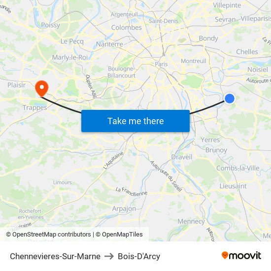 Chennevieres-Sur-Marne to Bois-D'Arcy map