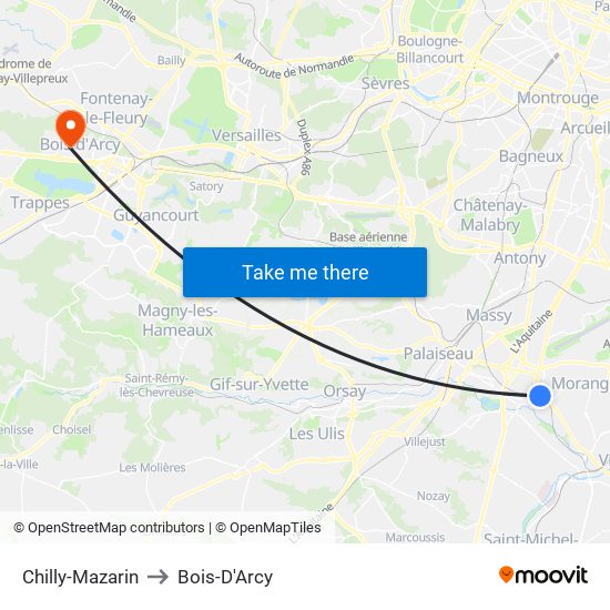 Chilly-Mazarin to Bois-D'Arcy map