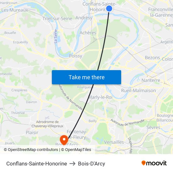 Conflans-Sainte-Honorine to Bois-D'Arcy map