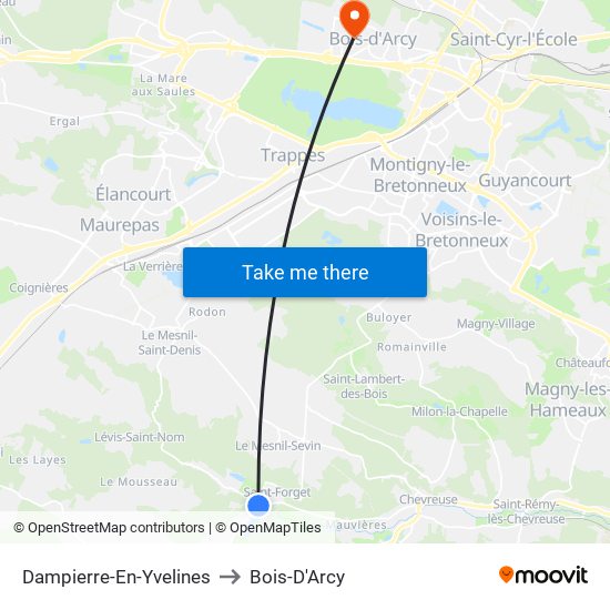 Dampierre-En-Yvelines to Bois-D'Arcy map