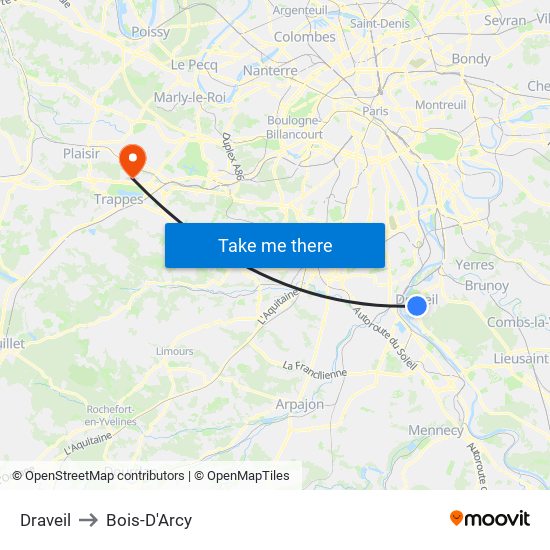 Draveil to Bois-D'Arcy map