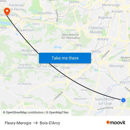 Fleury-Merogis to Bois-D'Arcy map