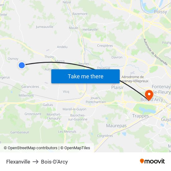 Flexanville to Bois-D'Arcy map