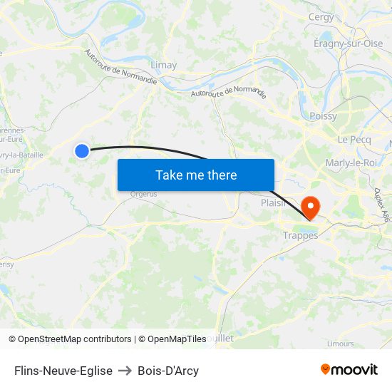 Flins-Neuve-Eglise to Bois-D'Arcy map