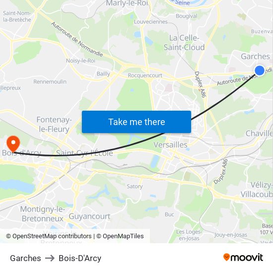 Garches to Bois-D'Arcy map
