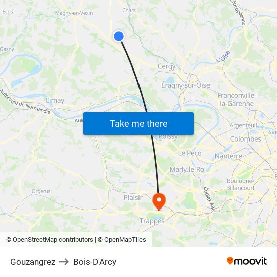 Gouzangrez to Bois-D'Arcy map