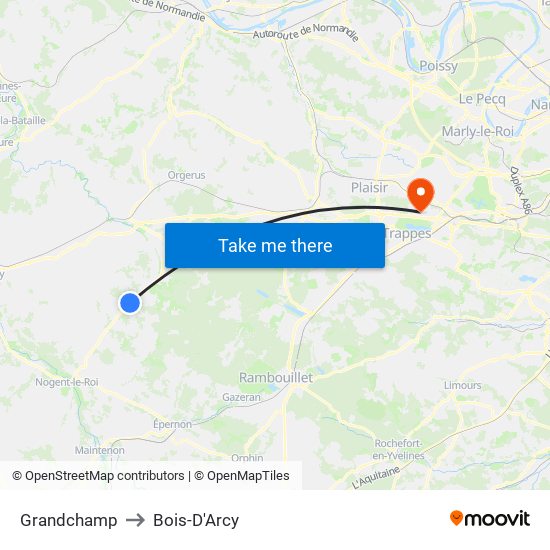 Grandchamp to Bois-D'Arcy map