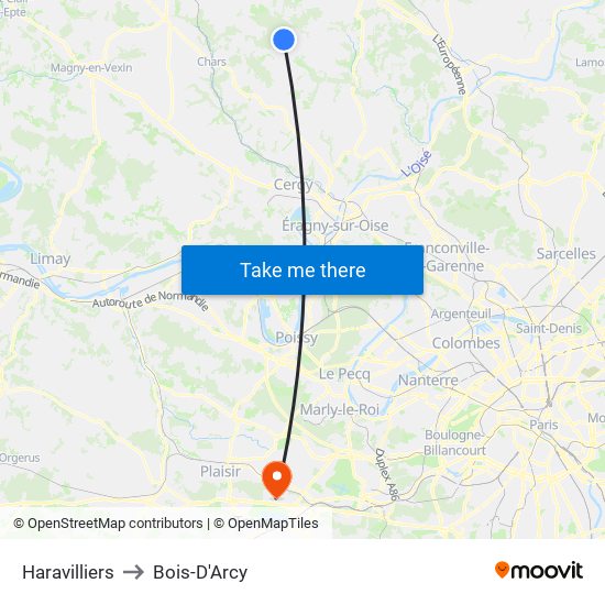 Haravilliers to Bois-D'Arcy map