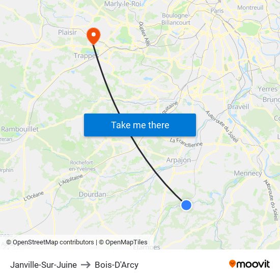 Janville-Sur-Juine to Bois-D'Arcy map