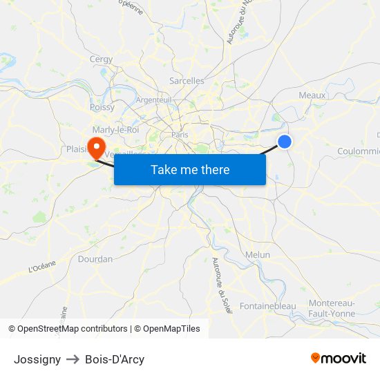 Jossigny to Bois-D'Arcy map