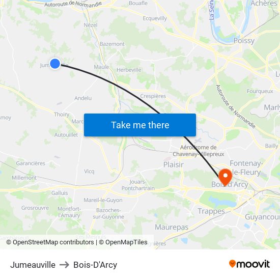 Jumeauville to Bois-D'Arcy map