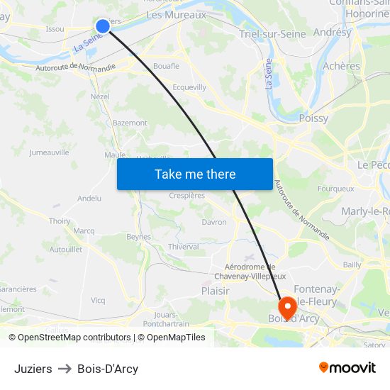 Juziers to Bois-D'Arcy map