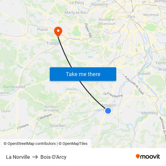 La Norville to Bois-D'Arcy map