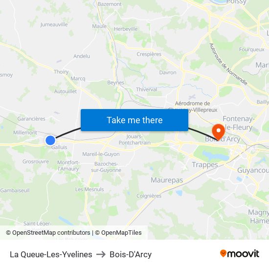 La Queue-Les-Yvelines to Bois-D'Arcy map