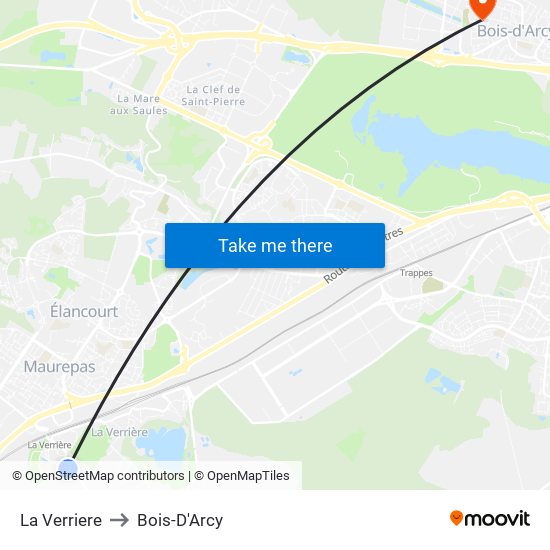 La Verriere to Bois-D'Arcy map