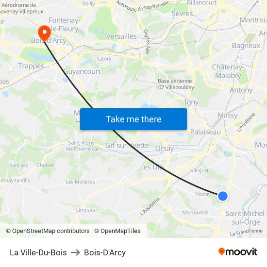 La Ville-Du-Bois to Bois-D'Arcy map