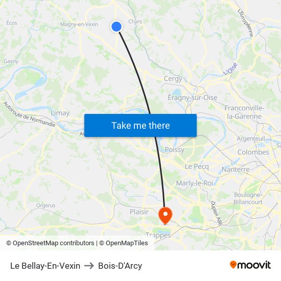 Le Bellay-En-Vexin to Bois-D'Arcy map