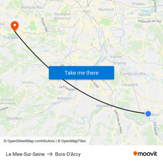 Le Mee-Sur-Seine to Bois-D'Arcy map