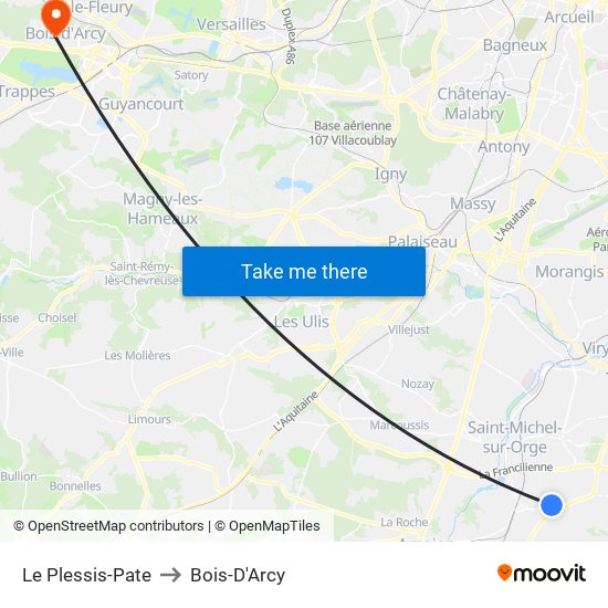 Le Plessis-Pate to Bois-D'Arcy map