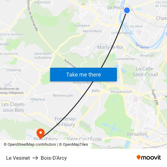 Le Vesinet to Bois-D'Arcy map