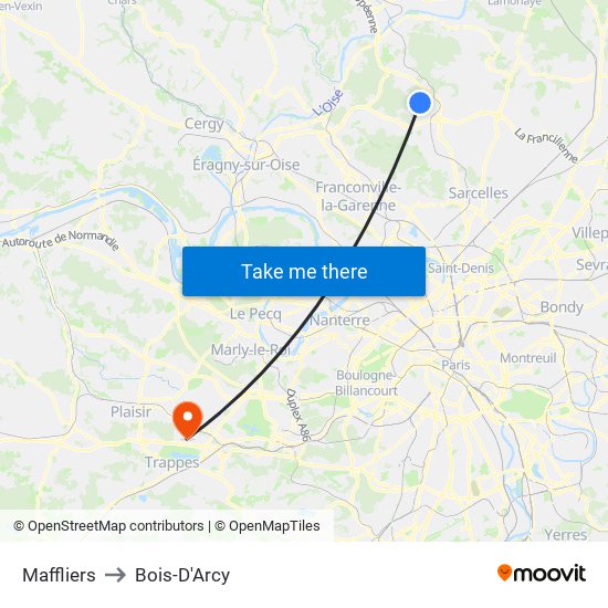 Maffliers to Bois-D'Arcy map