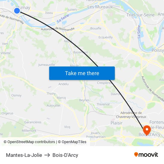 Mantes-La-Jolie to Bois-D'Arcy map