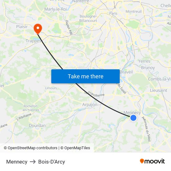 Mennecy to Bois-D'Arcy map