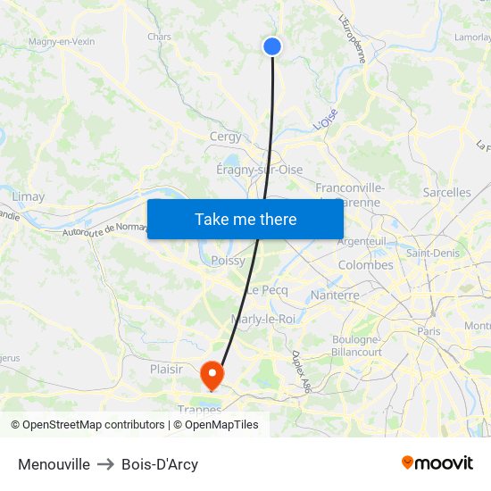 Menouville to Bois-D'Arcy map