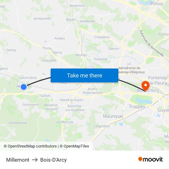 Millemont to Bois-D'Arcy map