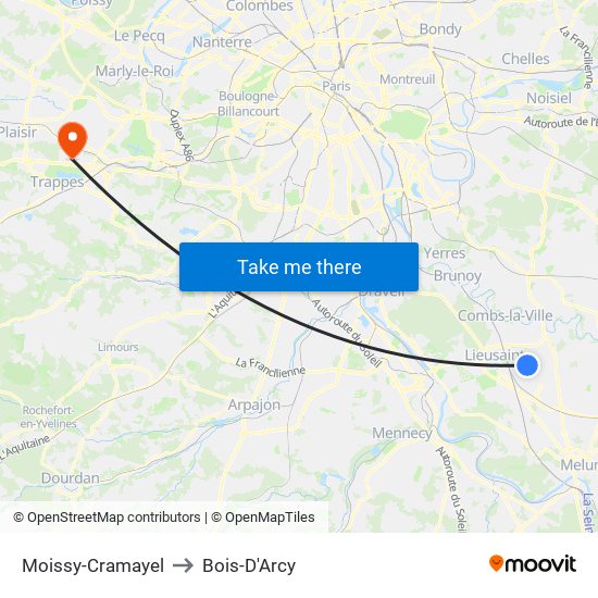 Moissy-Cramayel to Bois-D'Arcy map