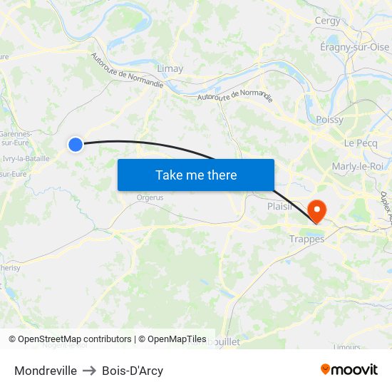 Mondreville to Bois-D'Arcy map