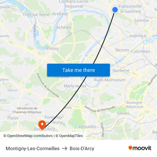 Montigny-Les-Cormeilles to Bois-D'Arcy map