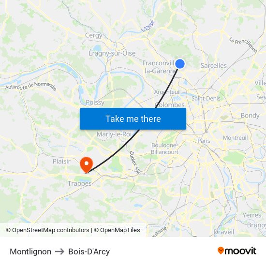 Montlignon to Bois-D'Arcy map