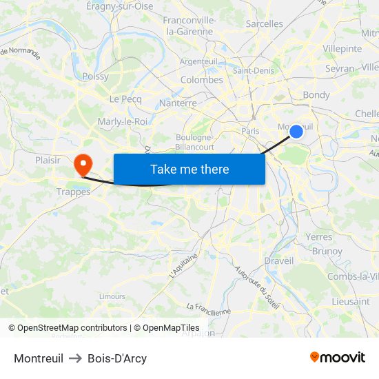 Montreuil to Bois-D'Arcy map