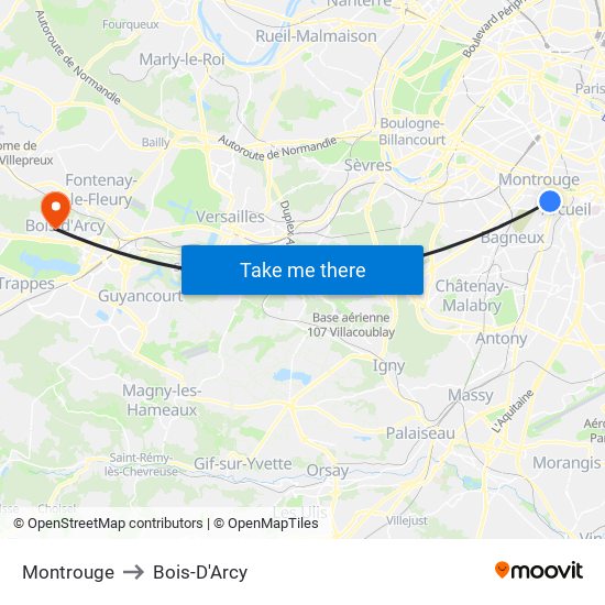 Montrouge to Bois-D'Arcy map