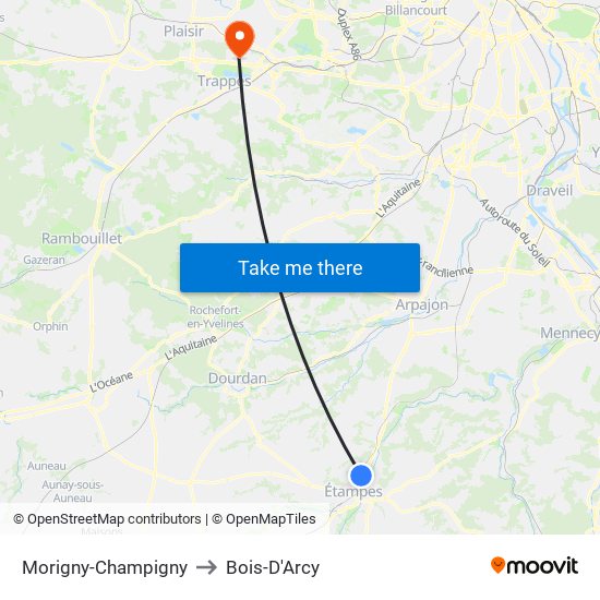 Morigny-Champigny to Bois-D'Arcy map