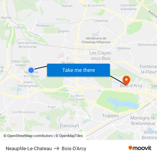 Neauphle-Le-Chateau to Bois-D'Arcy map