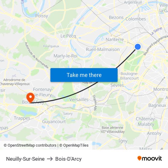 Neuilly-Sur-Seine to Bois-D'Arcy map