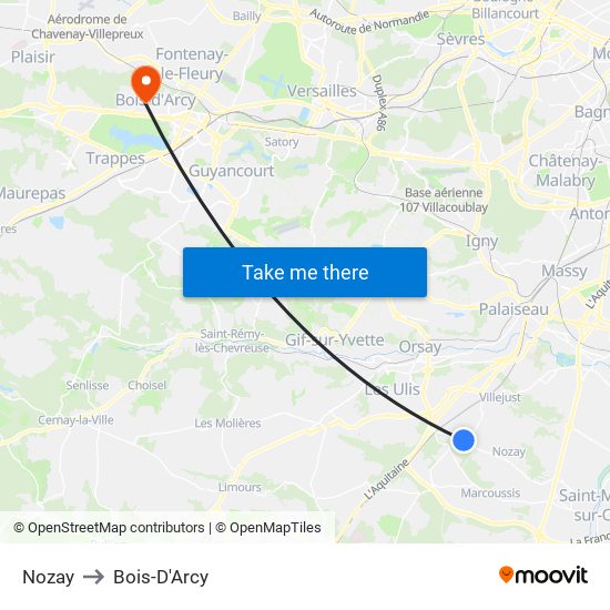 Nozay to Bois-D'Arcy map